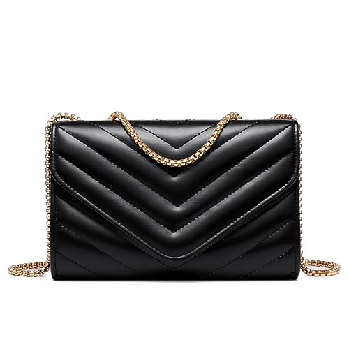 Dasein Women Small Quilted Crossbody Bags Stylish Designer Evening Bag Clutch Purses and Handbags with Chain Shoulder Strap (Black)