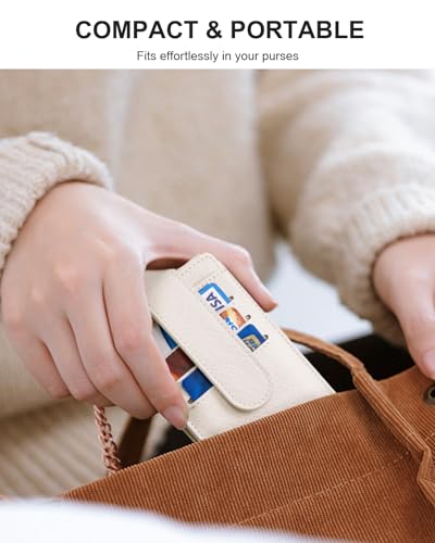 BOSTANTEN Slim Wallet Women RFID Blocking Card Holder Leather Bifold Wallet with Zipper Pocket Beige