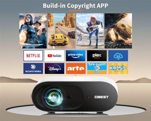 Cibest 4K Projector with WiFi and Bluetooth, Netflix/Youtube/Amazn Prime Video Certified, Native 1080P, Dolby Audio, 600ANSI Outdoor Video Projector, Home Theater, Compatible w/TV Stick, iOS, Android