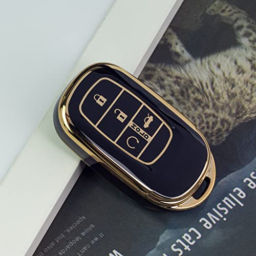 SK CUSTOM Black TPU Gold Edge Smart Key Fob Case Protective Cover Compatible with 2022 2023 Honda Civic Accord HR-V CR-V Pilot Sport SI EX EX-L Touring Keyless Car Remote Accessory