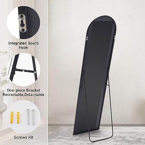 Sweetcrispy Arched Full Length Mirror 59"x16" Full Body Floor Mirror Standing Hanging or Leaning Wall, Arch Wall Mirror with Stand Aluminum Alloy Thin Frame for Bedroom Cloakroom,Black