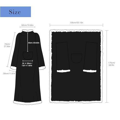 Ramees Sherpa Wearable Blanket with Sleeves and Pockets, Soft Warm TV Blanket Throw for Men and Women