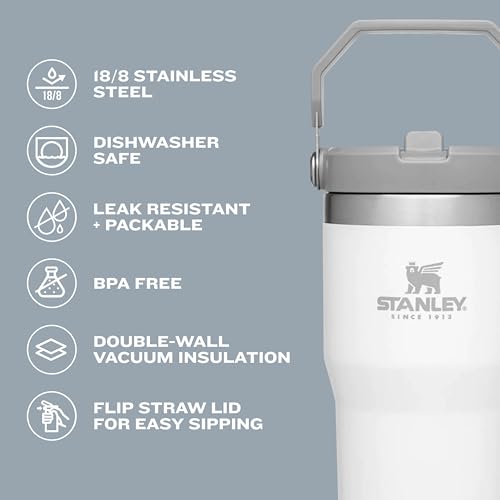 STANLEY IceFlow Stainless Steel Tumbler with Straw - Vacuum Insulated Water Bottle for Home, Office or Car - Reusable Cup with Straw Leak Resistant Flip - Cold for 12 Hours or Iced for 2 Days (Cream)