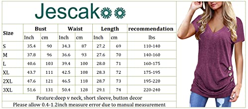 Jescakoo Short Sleeve T Shirts for Women Solid Color V Neck Tunic Tops Loose Fit Pink L