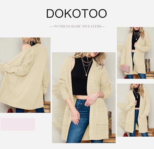 Dokotoo Womens Sweaters 2024 Fashion Oversized Loose Casual Fall Autumn Winter Thick Long Sleeve Open Front Long Cable Knit Cardigans Sweater for Women Outerwear Coat White Medium