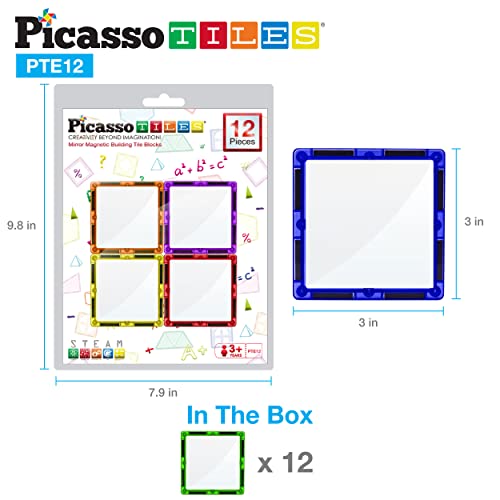 PicassoTiles Mirror Magnetic Building Tile Blocks, Construction Sensory Gifts Magnets Expansion Square Set, Toddler Magnets, Educational Toys for 3+ Year Old, Kindergarten Toys, Stacking Blocks