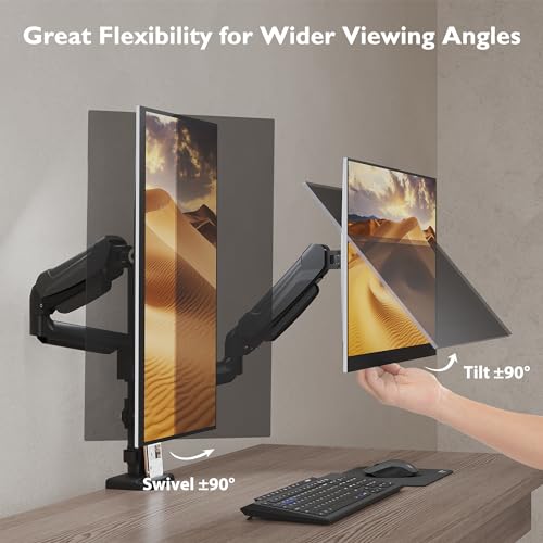 BONTEC Dual Monitor Mount for 13-32 Inch Screens, Tall Computer Monitor Stand, Adjustable Gas Spring Monitor Arm with Tilt, Swivel, Rotation, VESA 75x75, 100x100mm, Holds Up to 19.8lbs