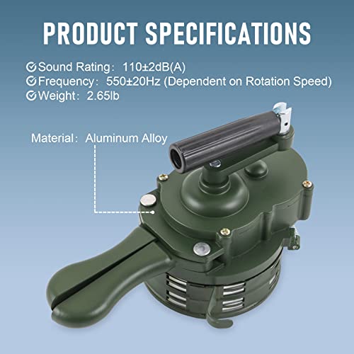 DICMIC Metal Hand Crank Siren Horn, Manual Handheld Air Raid Siren, Portable Loud Emergency Safety Siren, Green