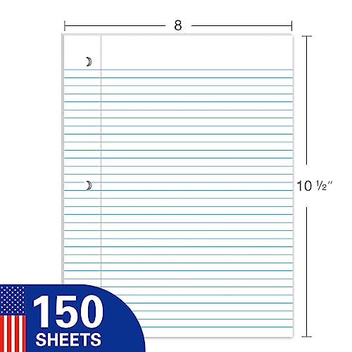 WritePads Notebook paper Loose Leaf Paper,Standard 8"x10-1/2" College Ruled Filler Paper, 3 Hole Punched Binder Paper For 3 Ring Binder, 150 Sheets/Pack, 4 Pack White (F60001C)