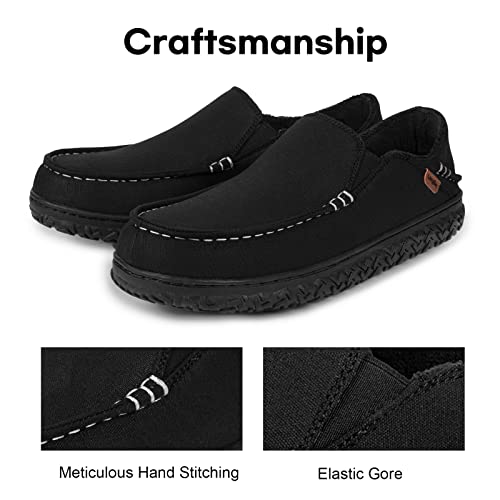 LongBay Men's Moccasin Slippers Cozy Breathable Memory Foam House Shoes for Indoor Outdoor Dark Grey, 9