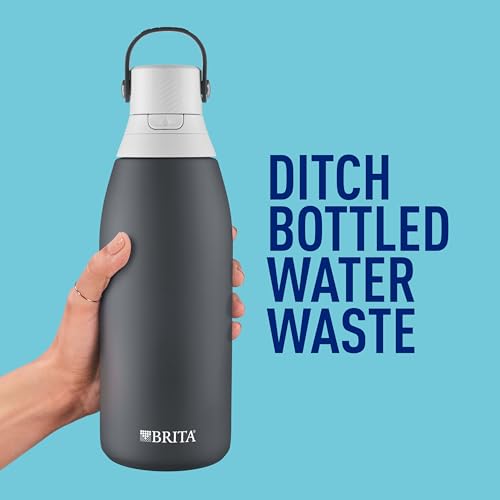 Brita Stainless Steel Premium Filtering Water Bottle, BPA-Free, Reusable, Insulated, Replaces 300 Plastic Water Bottles, Filter Lasts 2 Months or 40 Gallons, Includes 1 Filter, Carbon - 32 oz.