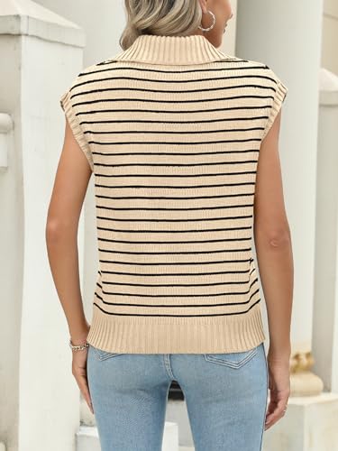 LILLUSORY Women's V Neck Sweater Vest Sleeveless Trendy Clothes Casual Summer Tank Tops Fall Fashion 2024 ApricotBlack S