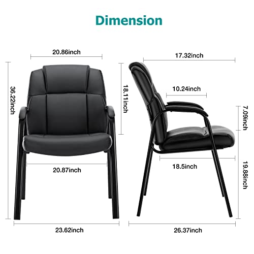 DUMOS Leather Waiting Room Chairs with Padded Arms - Executive Office Reception Guest Chair No Wheels for Conference Room Lobby Side, Black