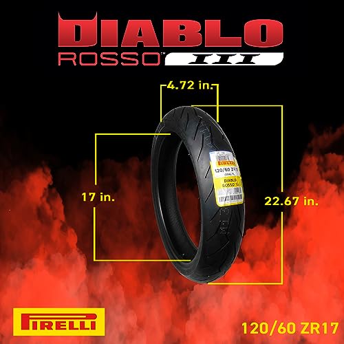 Pirelli Diablo Rosso III Motorcycle Tire Set: 120/60 ZR 17 M/C Front & 150/60 ZR 17 M/C TL Rear- High Performance, Durable for Sport/Street Bikes (2 Pack)