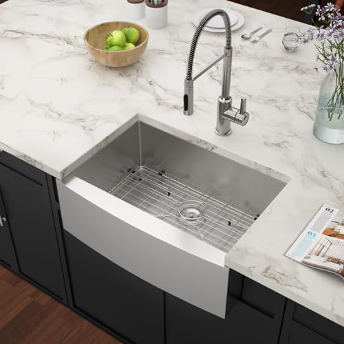 Couoko 30 Inch Matte Black Farmhouse Kitchen Sink Apron Front Workstation Gunmetal Black 16 Gauge Stainless Steel Single Bowl Farm Sink Basin,30"x22"x9"