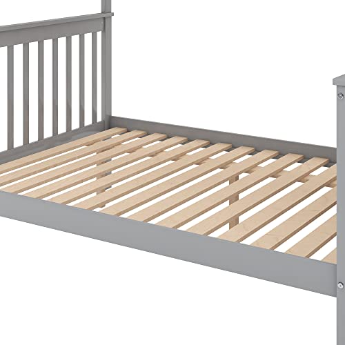Harper & Bright Designs Bunk Beds Twin Over Full Size, Bunk Bed with Trundle,Storage Shelf and Stairway,Wood Bunk Beds with Full-Length Guard Rail for Kids and Teenagers,No Box Spring Needed, Grey