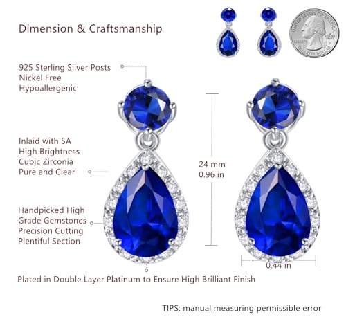 VONSSY Drop Dangle Earrings | Gemstones Waterdrop Teardrop White Gold Plated Crystal Hanging Cubic Zirconia Hypoallergenic Earrings | Stylish Jewelry Gift for Mother Daughter Wife (Dark Blue)