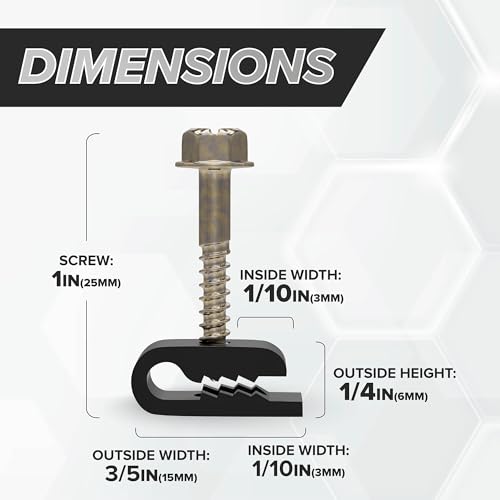 THE CIMPLE CO - Mini Wire Cable Clips, Electrical Wire Cable Clip, 1/10 in (3 mm) Screw Clip and Fastener, Black (10 Pieces per Bag)