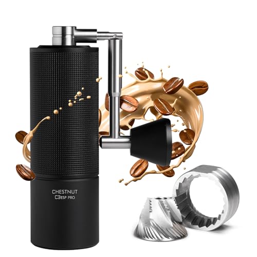 TIMEMORE Manual Coffee Grinder Stainless Steel Espresso Coffee Bean Grinder with Foldable Handle Chestnut C3 ESP PRO Internal Adjustable Setting, Double Bearing Positioning Black