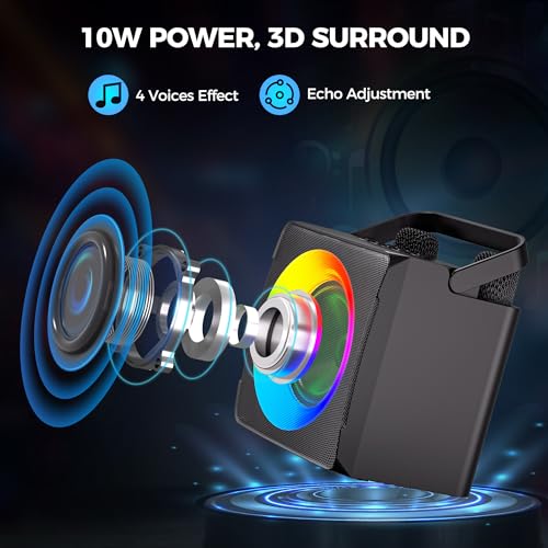 Verkstar Karaoke Machine, Portable Bluetooth Karaoke Speaker for Kids Adults, Unique Singing Machine with Two Wireless Microphones Storage Hole, Ideal Gifts for Girls Boys