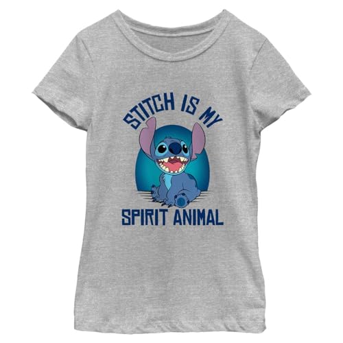 Disney Lilo Spirit Stitch Girl's Solid Crew Tee, Athletic Heather