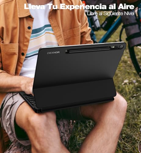 Dexnor Español Ñ for Samsung Galaxy Tab S10+ Plus/S9+ Plus/S9 FE+ Plus/S8+ Plus/S7+ Plus/S7 FE Case with Keyboard 12.4" Floating Cantilever Magnetic Stand Trackpad Backlit S Pen Holder - Black