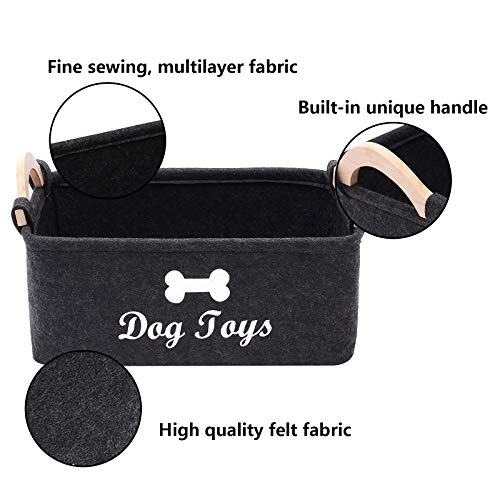 Geyecete Dog Toys Storage Bins - with Wooden Handle, Collapsible Pet Supplies Storage Basket Pet Supplies Storage Basket/Bin Kids Toy Chest Storage Trunk (Dark Grey)