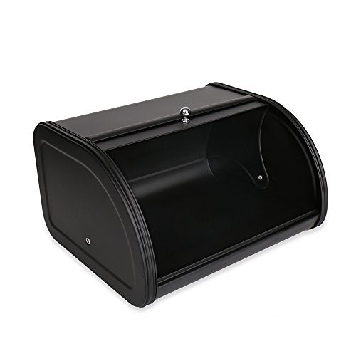 Home by Jackie Inc X458 Black Metal Bread Box/Bin/kitchen Storage Containers with Roll Top Lid (Black)