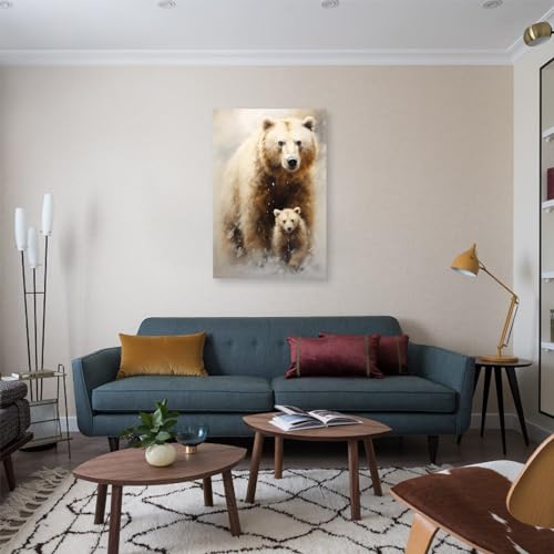 CCWACPP Bear and Cubs Canvas Wall Art Animal Pictures Wall Decor Animals Portrait Painting Print Large Living Room Decor Frame (Bear - 1, 12.00" x 18.00")