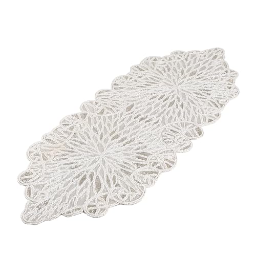 Beaded Table Runner 36inch Glitz Table Runner Decorative Runner Farmhouse Decor Table Runner Bridal Shower Beaded Table Runner Beaded Christmas Table Runner - Chiffon White Sapphire