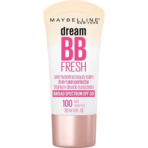 Maybelline Dream Fresh Skin Hydrating BB cream, 8-in-1 Skin Perfecting Beauty Balm with Broad Spectrum SPF 30, Sheer Tint Coverage, Oil-Free, Light, 1 Fl Oz