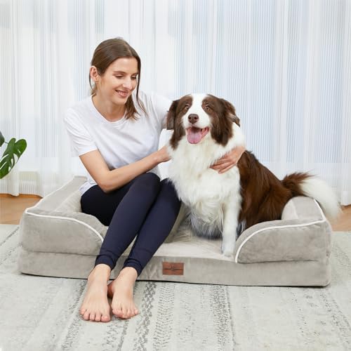 Comfort Expression Orthopedic XL Dog Beds, Waterproof Extra Large Dog Bed with Bolster, Washable Dog Bed Sofa with Removable Cover & Non-Slip Bottom(X-Large,Spicy Mustard)