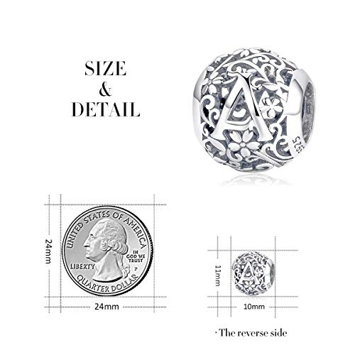 FOREVER QUEEN Letter Alphabet Charm B Initial Charm Beads 925 Sterling Silver Letter Charms for Bracelets Necklace