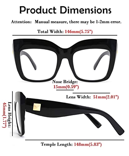 FEISEDY Square Oversized Reading Glasses Blue Light Blocking Reader Glasses Frame Eyewear Women B2627 Black 1.25x