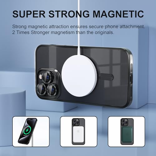 Misea Magnetic for iPhone 15 Pro Case Compatible with MagSafe [Never Yellowing] [Military Grade Drop Protection] Full Camera Lens Protector Plating Soft Clear Phone Case for Women Girls, Black