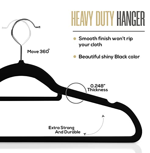 Utopia Home Premium Velvet Hangers 20 Pack - Non-Slip Clothes Hangers with Tie Bar - Black Hangers - Standard Hangers with 360 Degree Rotatable Hook - Heavy Duty Coat Hangers