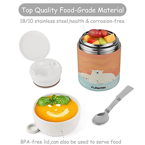 Funkrin 16oz Insulated Food Jar with Folding Spoon,Stainless Steel Lunch Bento Box for Kids Adults, Vacuum Leak Proof Soup Container for Hot & Cold Food