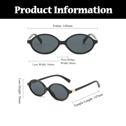 LJCZKA Retro Oval Sunglasses Women Men 90s Vintage Small Oval Shades Trendy Unisex Oval Shaped Hippie Sun Glasses (BlackBlack)