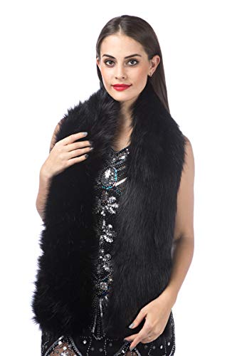 Lucky Leaf Women Luxurious Large Winter Faux Fur Scarf Wrap Collar Shrug for Lady Wedding Dinner Party (L-Black)