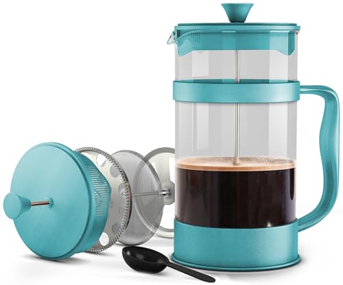 Utopia Kitchen 12 Ounce 0.35 Liter French Press Coffee Maker, Tea Maker, Travel Coffee Presses, Heat Resistant Thickened Borosilicate Coffee Pot for Camping Travel Gifts, Aqua Pack of 1