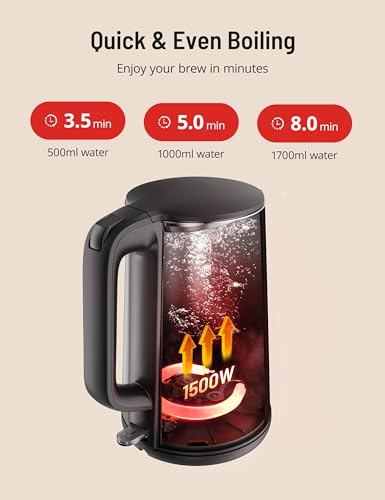Electric Kettle for Boiling Water, Paris Rhone 1.7L Visual Water Window Stainless Steel Electric Water Kettle, 1500W BPA-Free Hot Water Kettle Pot, Auto Shut Off & Boil-Dry Protection, Silver