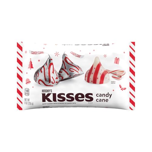 HERSHEY'S KISSES Candy Cane Flavored, Christmas Candy Bag, 9 oz