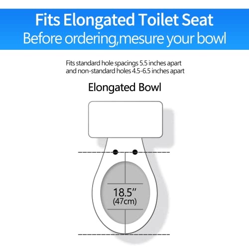 YNR Toilet Seat with Slow Close Hinges, Standard Elongated Toilet Seat with Non-slip Seat Bumpers, Easy to Install & Clean, Heavy Duty PP Material, Fits All Toilet Brands (Y6)