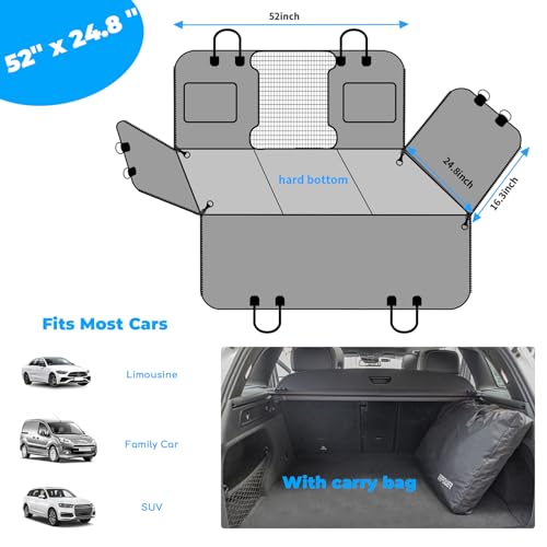 URPOWER Back Seat Extender for Dogs, Dog Car Seat Cover Hard Bottom Holds 400 lbs, Waterproof Dog Hammock for Car Pet Backseat Protector with Mesh Window, Large Space Dog Travel Bed for Car & SUV