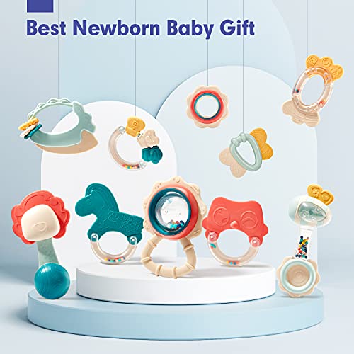hahaland Baby Toys 0-6 Months - Baby Teething Toys for Babies 0-6 Months - Infant Baby Toys 6-12 Months - Rattles Teethers for Babies 0-3-6-12 Months - Baby Boy Girl Shower Gifts Stocking Stuffers