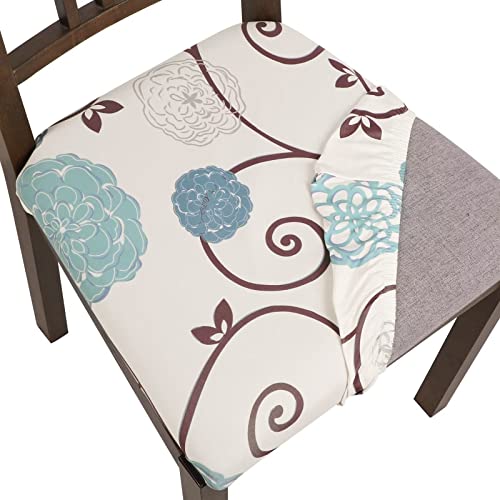 SearchI Seat Covers for Dining Room Chairs Stretch Jacquard Chair Seat Covers Set of 4, Removable Washable Upholstered Chair Seat Protector Cushion Slipcovers for Kitchen, Office(Black Geometric)