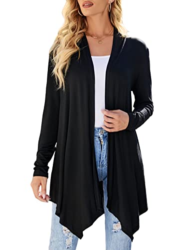 Uvog Women's Summer Open Front Lightweight Cardigan Long Sleeve Waterfall Long Kimono Cardigans Blue M