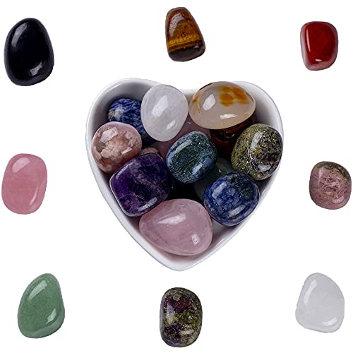UFEEL 1/2 lb Natural Assorted Tumbled Polished Stones, Energy Infused Healing Crystals for Beginner, Wicca, Reiki, Chakra and Energy Crystal Healing