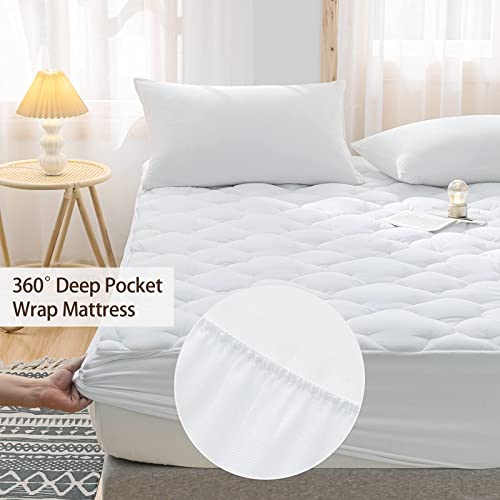 WhatsBedding Waterproof Mattress Pad Twin XL Size Cotton Top Down Alternative Filling Pillowtop Mattress Topper Cover-Fitted Quilted (Twin XL Mattress Pad)
