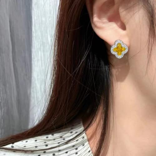 CHERUBIC Women's 925 Sterling Silver AAA Cubic Zirconia Stud Earrings Flower Shape Four-leaf Clover Designs Diamond Cut Crystal Jewelry Gift For Women